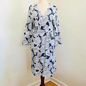NWOT Lilly Pulitzer Belted Wrap Kimono Robe PJ Sleep Navy Floral Cotton S 2 4